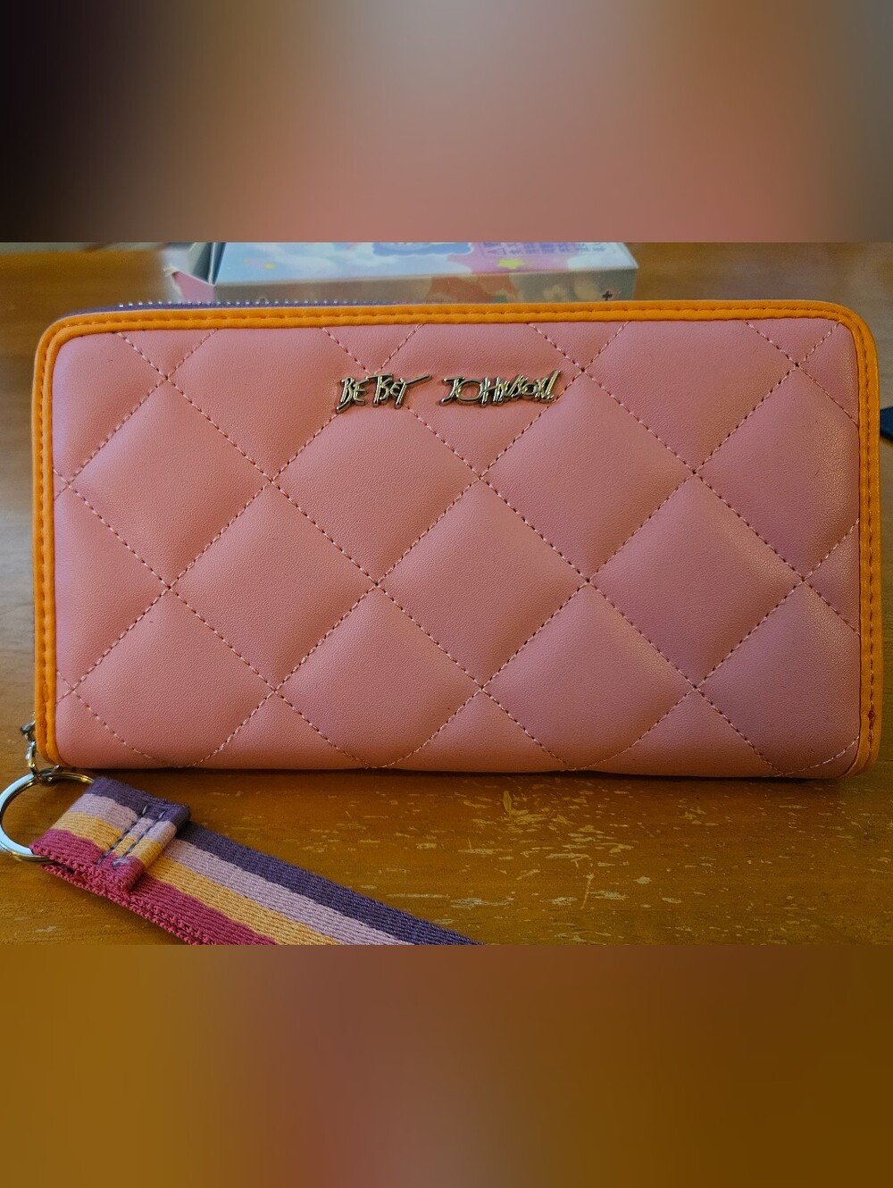 Betsey Johnson Quilted Pink Wallet Clutch with Orange Trim